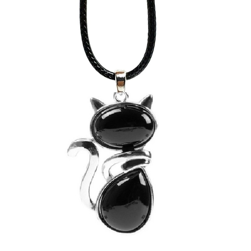 Halsband KATT Svart Onyx Wicca Pagan New Age Halloween Rem