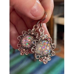 Örhängen Glitter Opal Snö Druz Snowflake Rostfri Krok