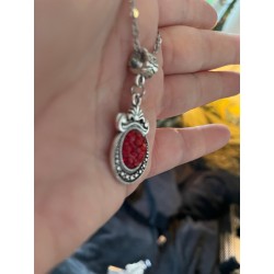 Halsband RÖD glitter Goth Rostfri Kedja Druz