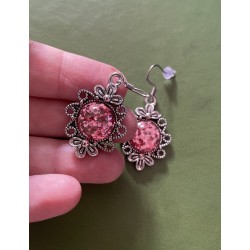 Örhängen Rosa glitter Gothic Viktoriansk Snirkel Rostfri Krok