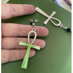 Örhängen Ankh Egyptisk Mytologi Silver Onyx Symbol Kors