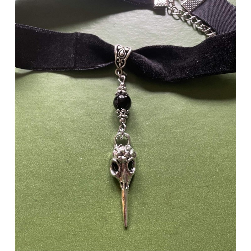 Choker Raven Skull Onyx Skelett Skull Korp