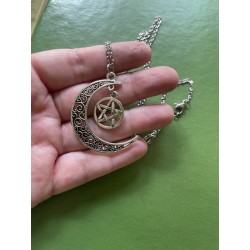 Halsband Pentagram Crescent Moon Wicca Pagan Rostfri Kedja