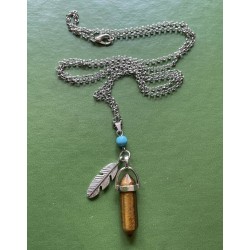 Halsband Tigeröga Fjäder Feather Boho Hippie New Age