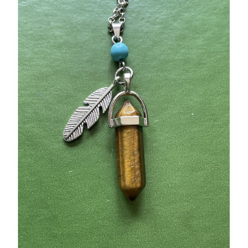Halsband Tigeröga Fjäder Feather Boho Hippie New Age