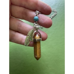 Halsband Tigeröga Fjäder Feather Boho Hippie New Age