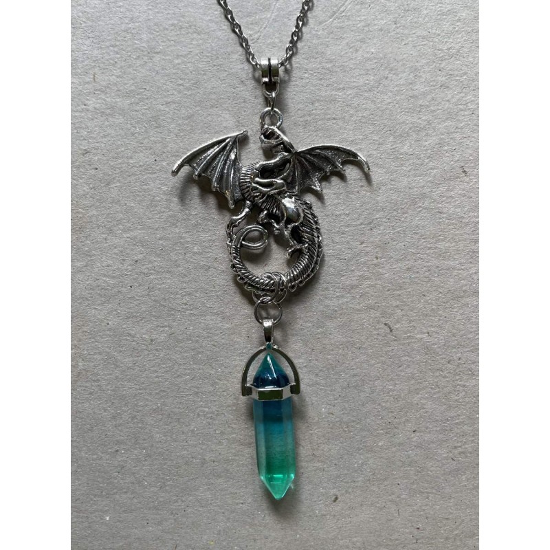 Halsband Drake Dragon Kristallspets Grön Sagoväsen Rostfri Kedja
