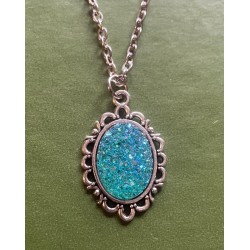 Halsband 3-delat Örhängen Glitter Turkos Drus Goth Rostfri kedja & krok