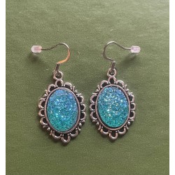 Halsband 3-delat Örhängen Glitter Turkos Drus Goth Rostfri kedja & krok