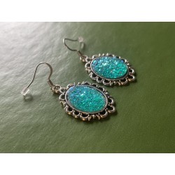 Halsband 3-delat Örhängen Glitter Turkos Drus Goth Rostfri kedja & krok