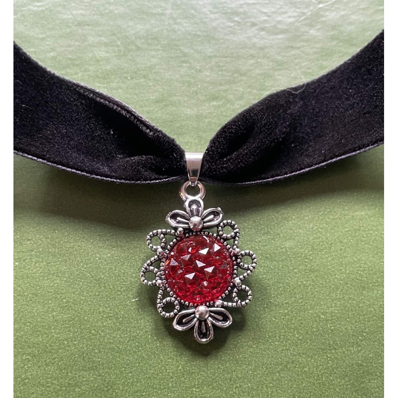Choker Djupröd Glitter/Druz  Goth Rock Sammet velver