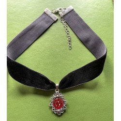 Choker Djupröd Glitter/Druz  Goth Rock Sammet velver