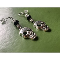 Örhängen Dödskalle Silver Skull Halloween Svart Rostfri Krok