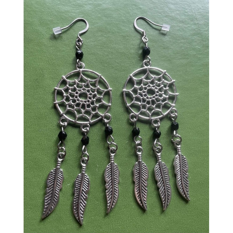 Örhängen Drömfångare Silver Mandala Svart Goth Rock Rostfria Krokar