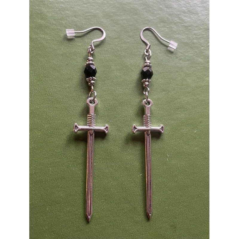Örhängen Svärd Dagger XL Svart Sword Kniv Vapen Rostfri krok 