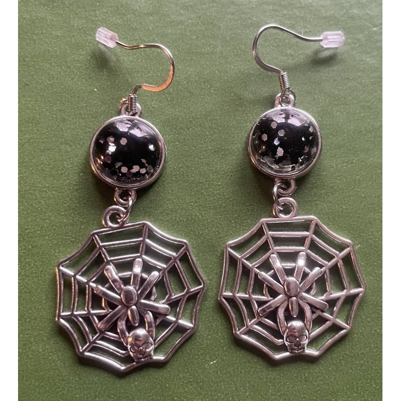 Örhängen Spindel Halloween Spider Web Spindelnät Svarta Änkan Skull