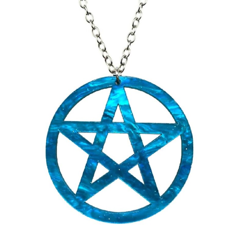 Halsband Pentagram Galax Blå OVERSIZE Wicca Pagan Marmor