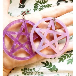 Örhängen Pentagram Galax Lila OVERSIZE Wicca Pagan Marmor Rostfri Krok
