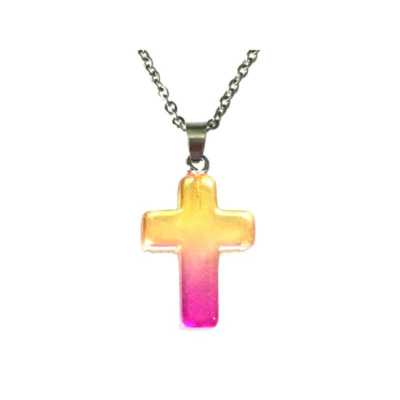 Halsband Kors Regnbågsfärger Cross Religion Gul/Orange/Rosa
