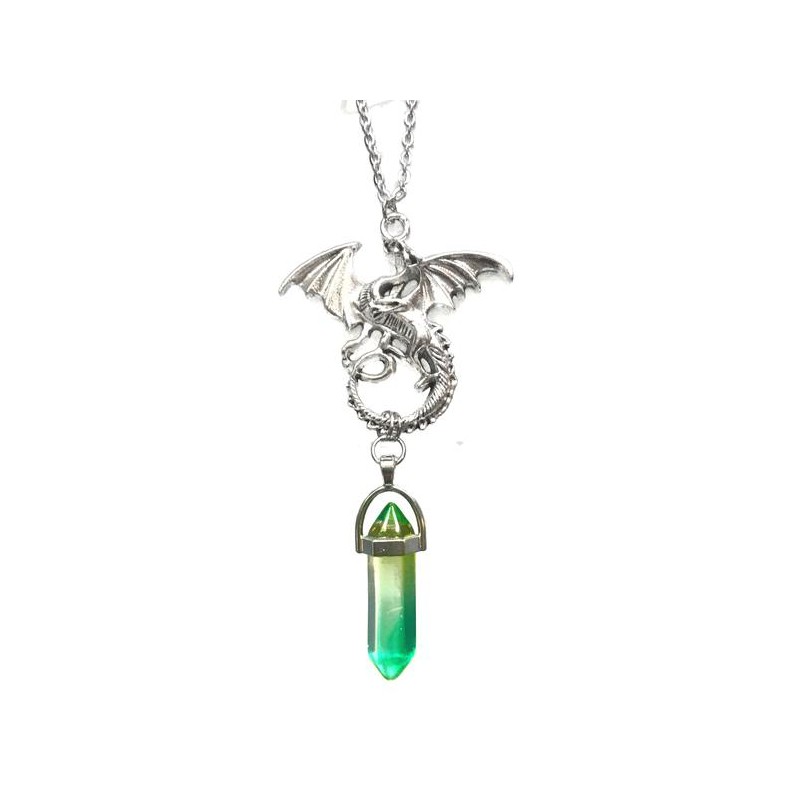 Halsband Drake Dragon Kristallspets Grön Sagoväsen Rostfri Kedja