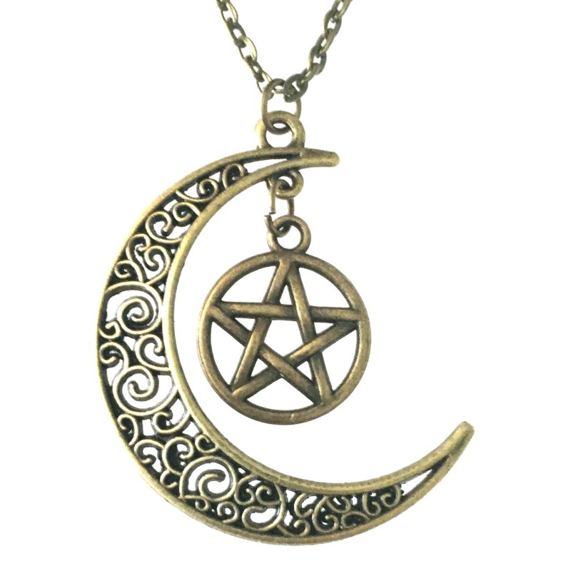 Halsband Måne Pentagram Crescent Moon Pagan Wicca 