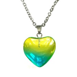 Halsband Hjärta Grön/Gul Rostfritt stål Heart Kärlek Hjärta
