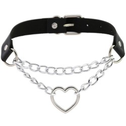 Choker Hjärta Collar SVART PU-läder Halsband Goth Harness