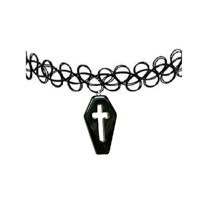 Choker Kista Tattoo Halsband Coffin Goth Kors Kross