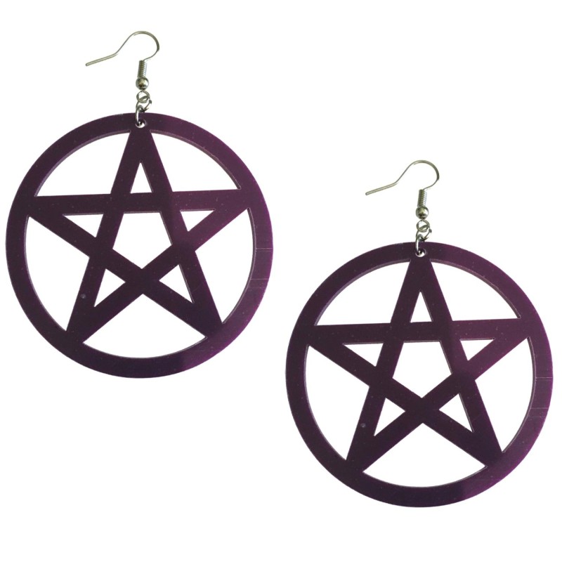 Örhängen Pentagram OVERSIZE Wicca Pagan LILA Symbol