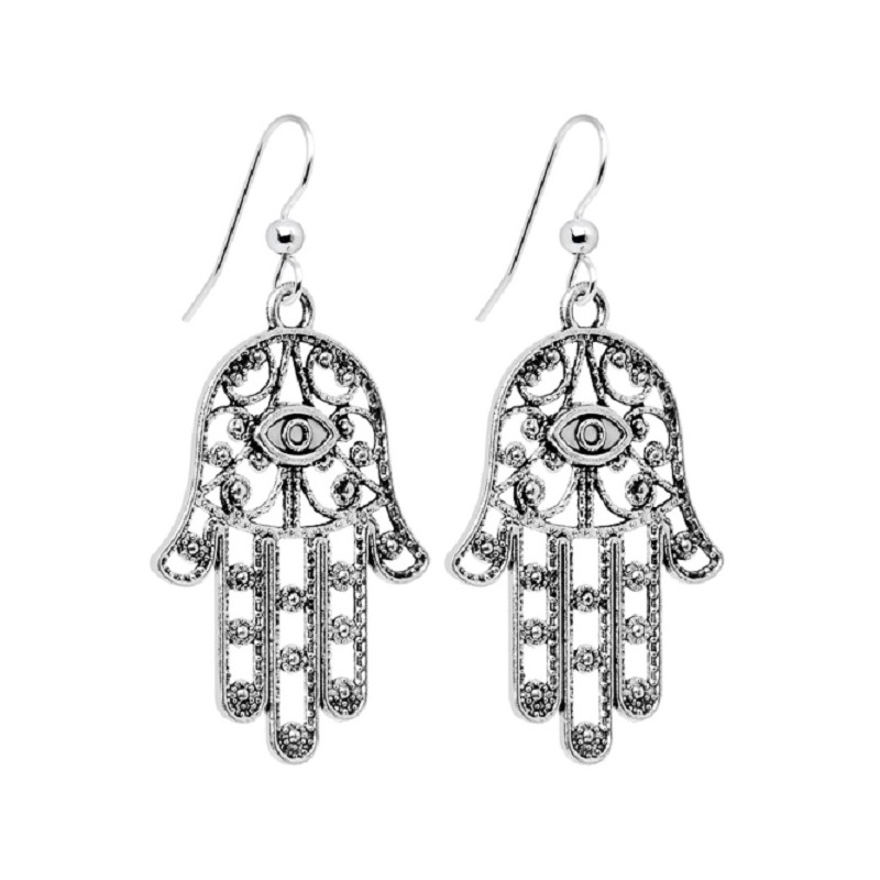 Örhängen Fatimas Hand/Hamsa Muslimsk Judisk Symbol Rostfri Krok