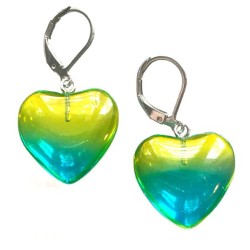 Örhängen Hjärtan Grön/Gul Rostfritt stål Heart Kärlek Hjärta