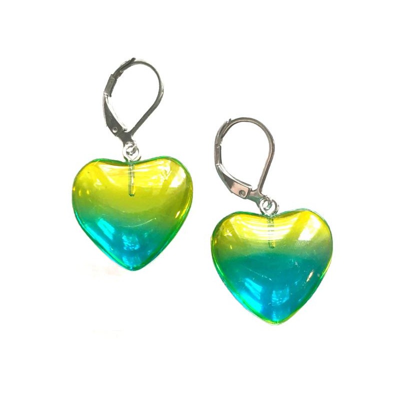 Örhängen Hjärtan Grön/Gul Rostfritt stål Heart Kärlek Hjärta