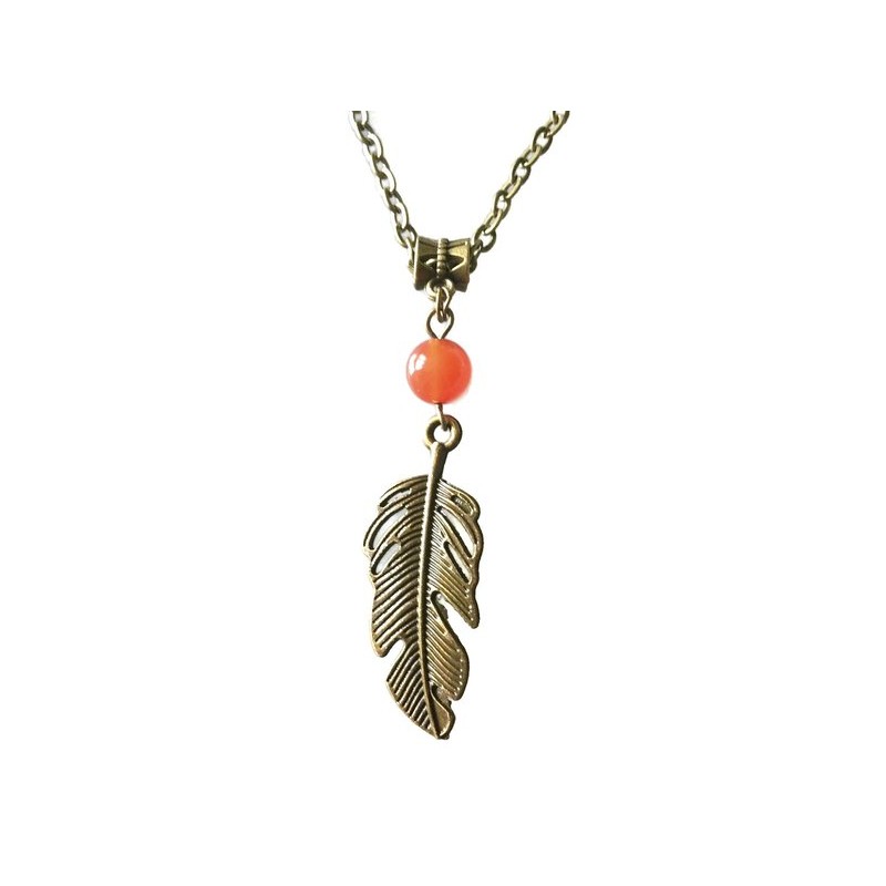 Halsband Fjäder Agat Feather Boho New Age Healing Brons